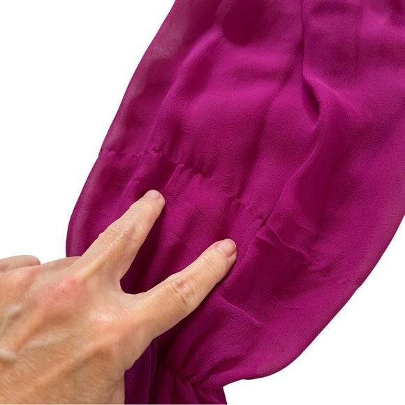ELIE TAHARI Magenta Silk Top Ruffle Sheer Sleeves Feminine Pretty Small Flowy - Picture 13 of 13